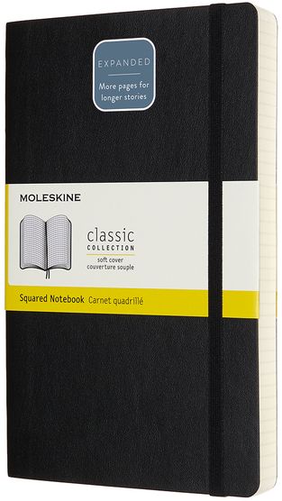 Zápisník Moleskine Expanded měkký čtverečkovaný černý L