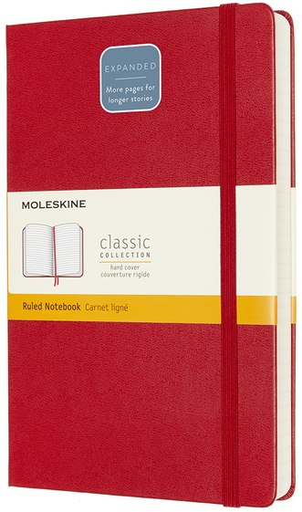 Zápisník Moleskine Expanded tvrdý linkovaný červený L