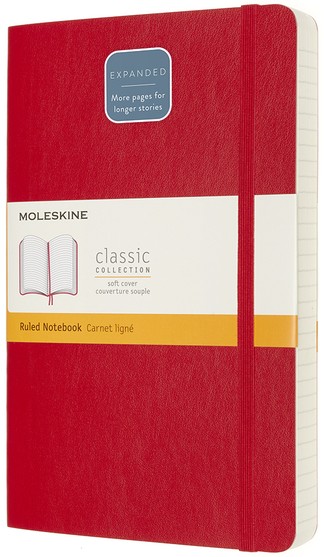 Zápisník Moleskine Expanded měkký linkovaný červený L