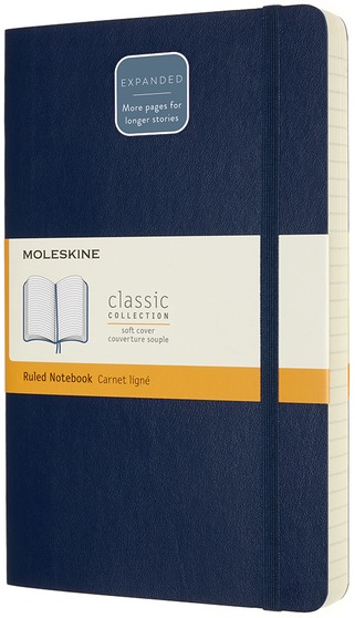 Zápisník Moleskine Expanded měkký linkovaný modrý L