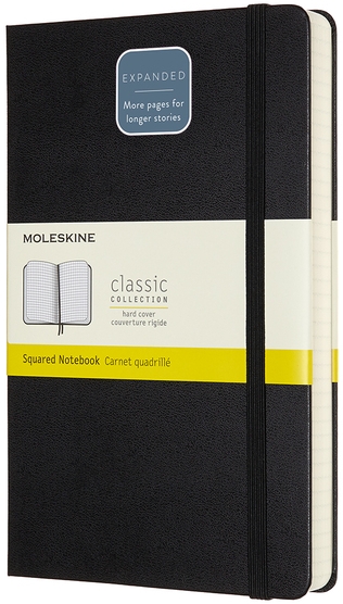 Zápisník Moleskine Expanded tvrdý čtverečkovaný černý L
