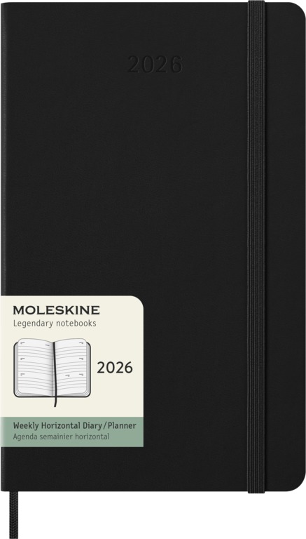 Horizontální týdenní diář Moleskine 2026 tvrdý černý L