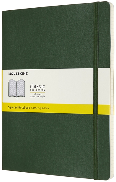 Zápisník Moleskine měkký čtverečkovaný zelený XL