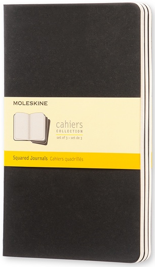 Sešity Moleskine Cahier 3 ks čtverečkované černé L