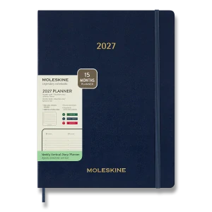 Essential 15měsíční vertikální týdenní diář Moleskine 2027 měkký modrý XXL