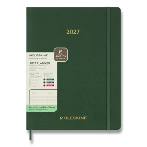 Essential 15měsíční vertikální týdenní diář Moleskine 2027 měkký zelený XXL