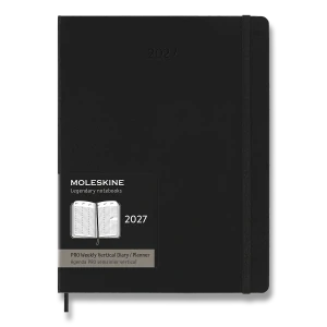 Vertikální PRO diář Moleskine 2027 tvrdý černý XL