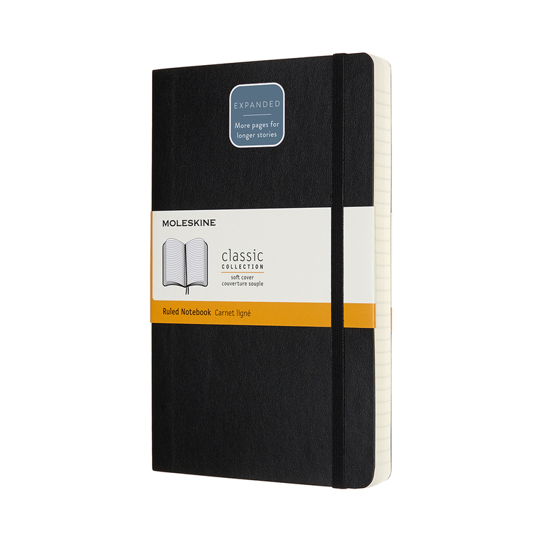 Zápisník Moleskine Expanded měkký linkovaný černý L