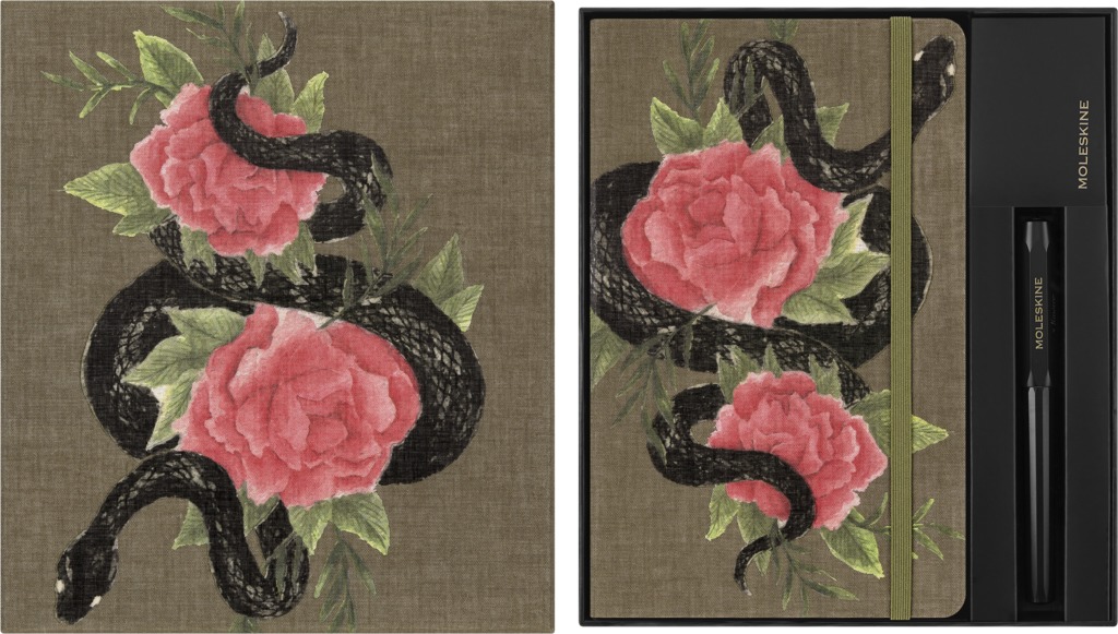 Snake Roses sada Moleskine - zápisník linkovaný L a kuličkové pero v dárkové krabici