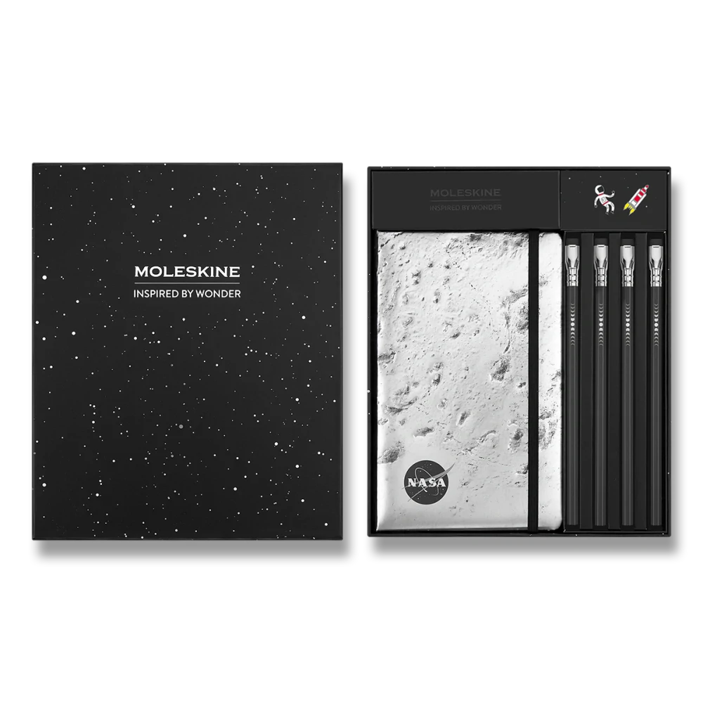 NASA-inspired sada Moleskine - zápisník linkovaný L a grafitové tužky v dárkové krabici