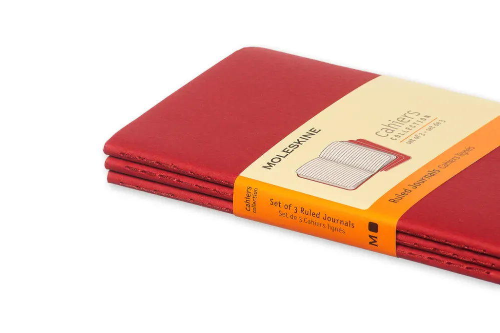 Sešity Moleskine Cahier 3 ks linkované červené S