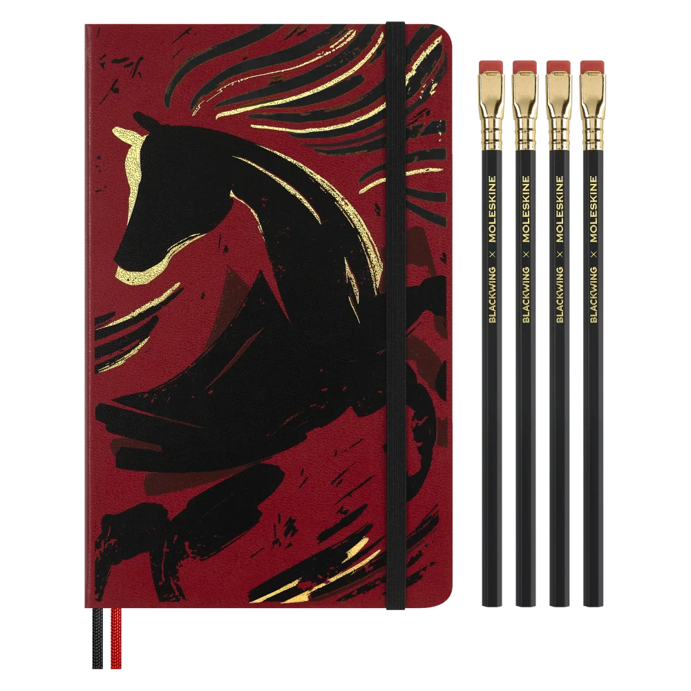 Dárková sada Moleskine Horse Wood - zápisník linkovaný L a 4 grafitové tužky