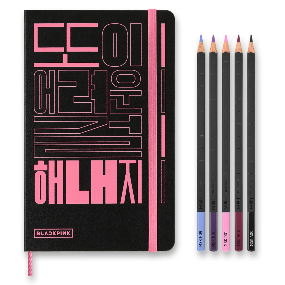 BLACKPINK sada Moleskine - skicář L a 5 akvarelových pastelek v dárkové krabici