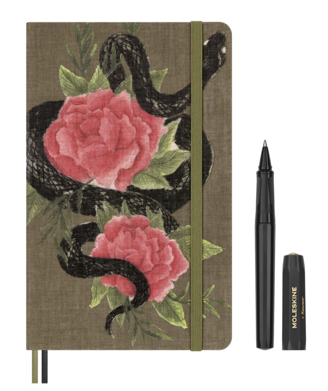 Snake Roses sada Moleskine - zápisník linkovaný L a kuličkové pero v dárkové krabici