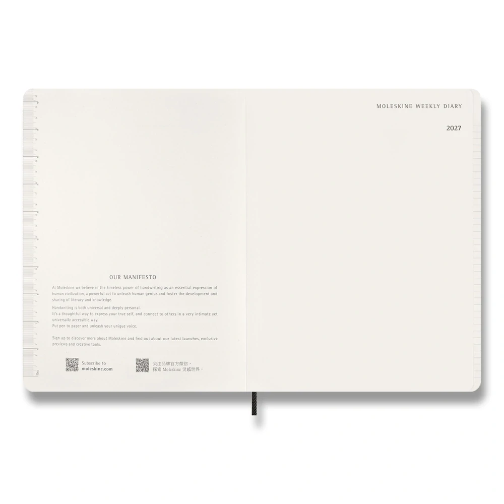 Essential 15měsíční vertikální týdenní diář Moleskine 2027 měkký černý XXL
