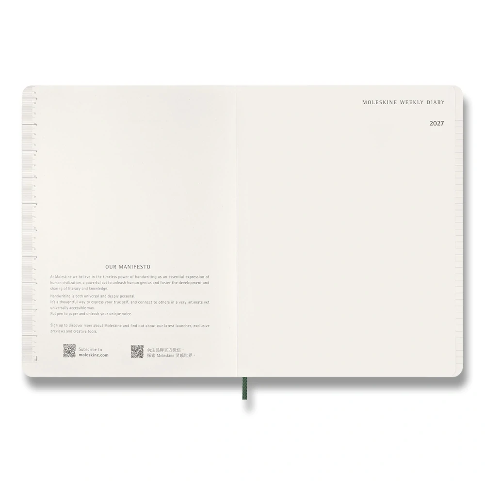 Essential 15měsíční vertikální týdenní diář Moleskine 2027 měkký zelený XXL