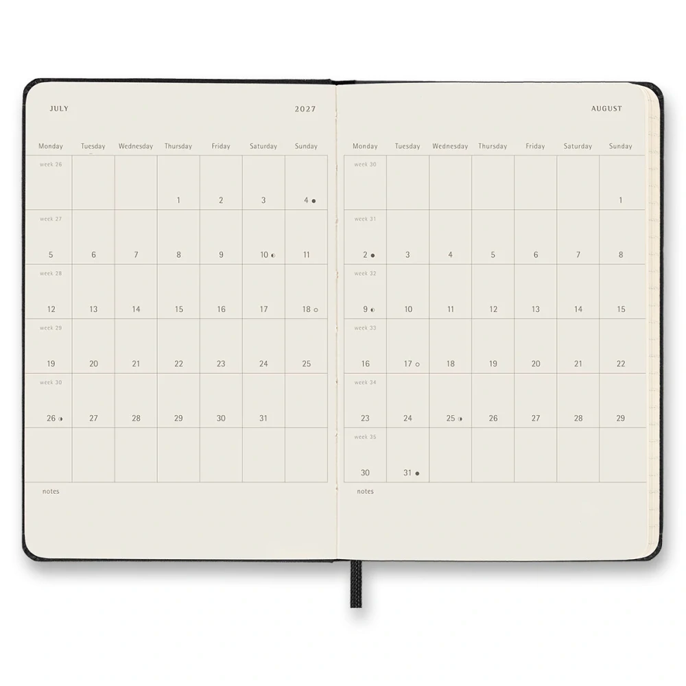 18měsíční horizontální diář Moleskine 2026-2027 tvrdý černý S