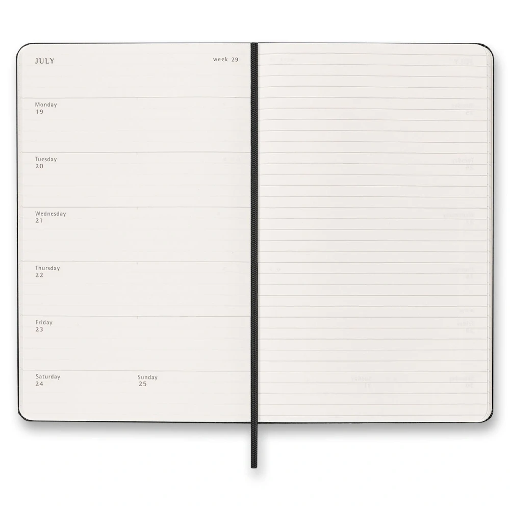 18měsíční týdenní diář Moleskine 2026-2027 tvrdý černý L
