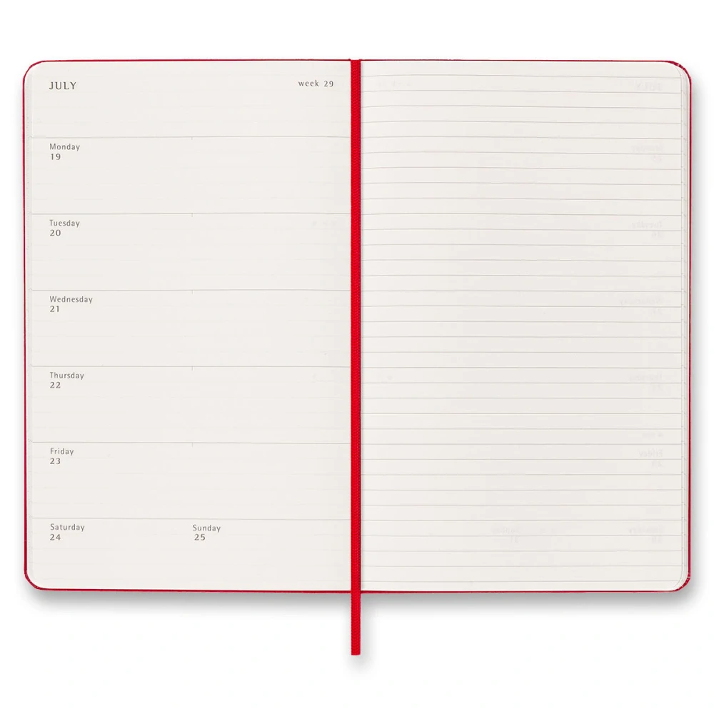 18měsíční týdenní diář Moleskine 2026-2027 tvrdý červený L