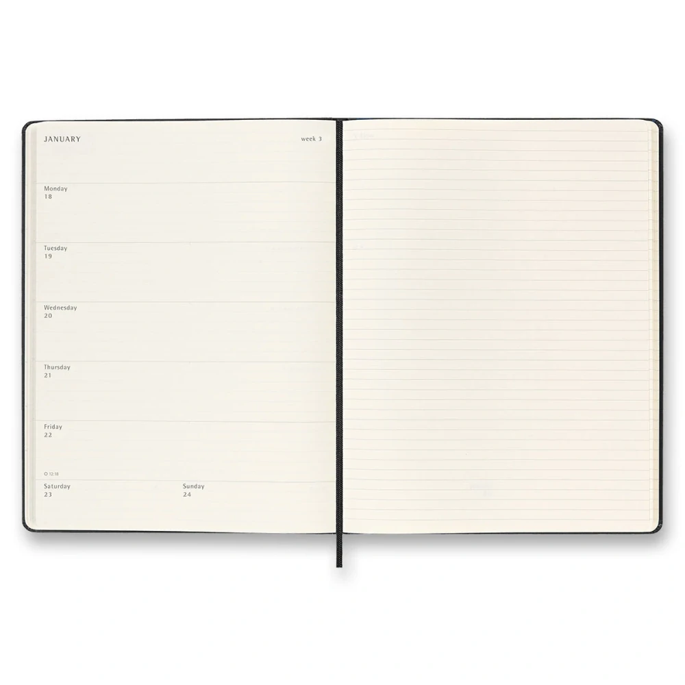 18měsíční týdenní diář Moleskine 2026-2027 měkký černý XL 