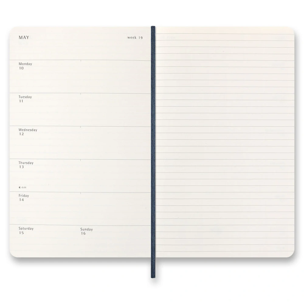18měsíční týdenní diář Moleskine 2026-2027 měkký modrý L