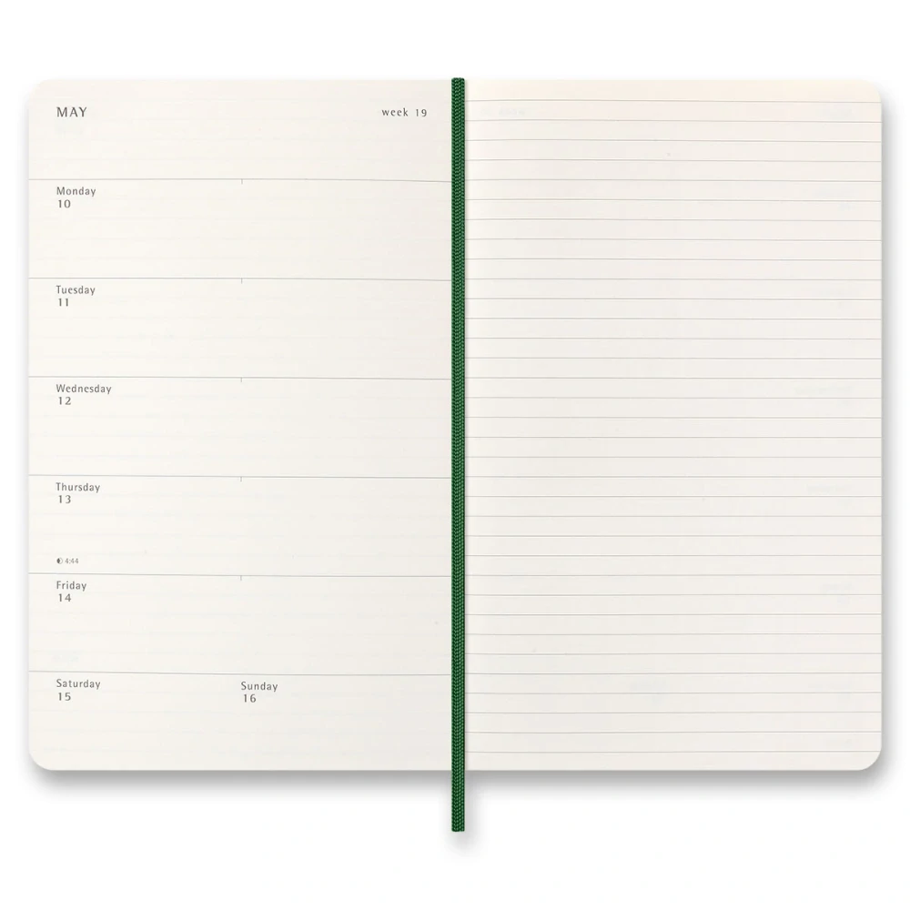 18měsíční týdenní diář Moleskine 2026-2027 měkký zelený L