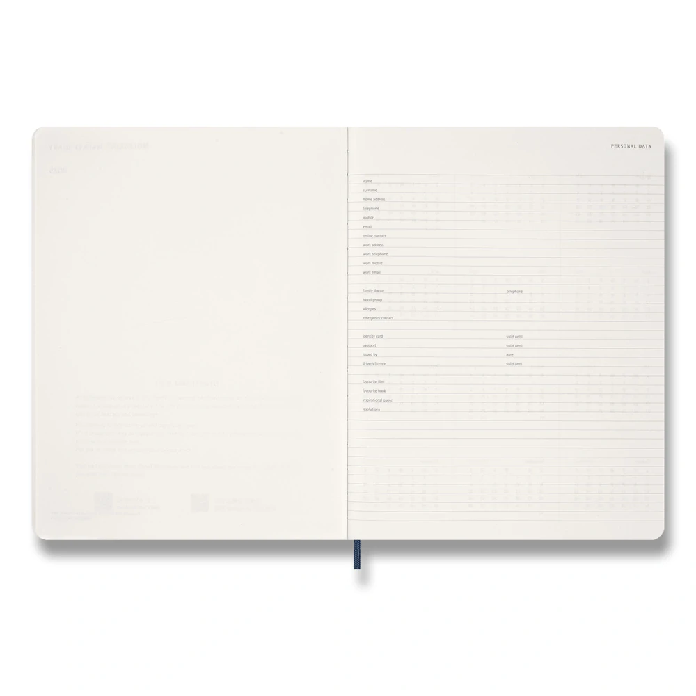 Essential 15měsíční vertikální týdenní diář Moleskine 2027 měkký modrý XXL