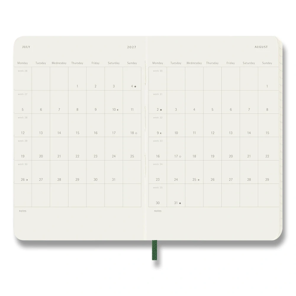 Diář Moleskine 2027 denní měkký zelený S