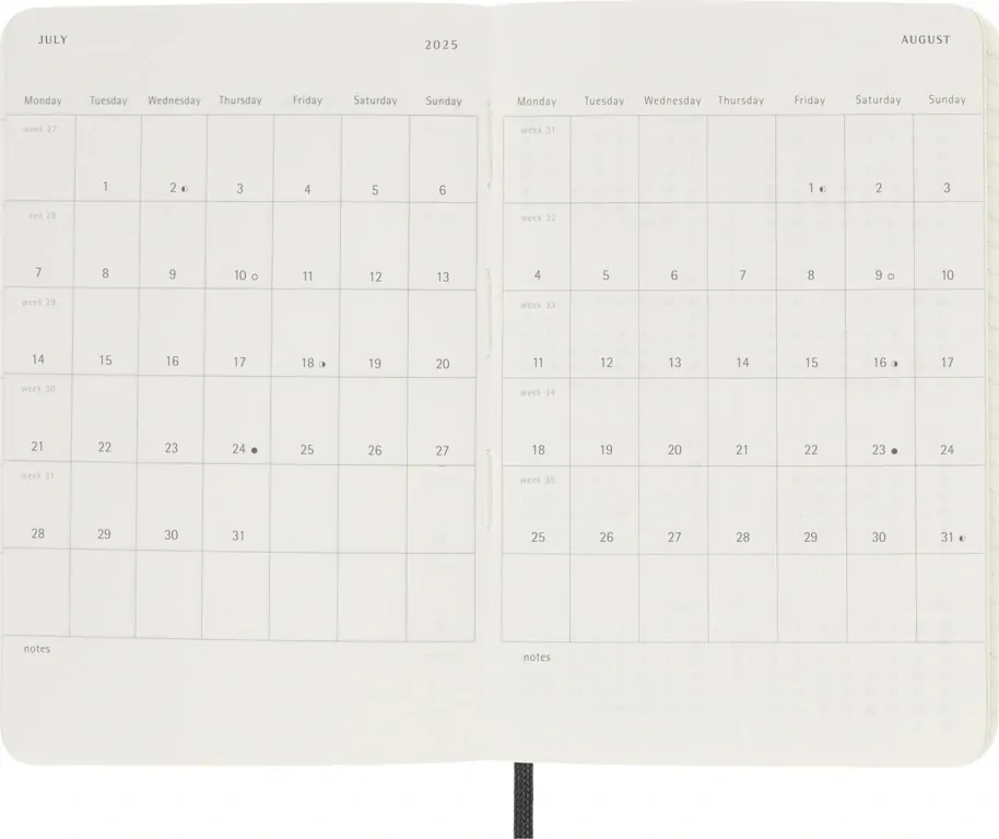 Horizontální týdenní diář Moleskine 2027 měkký černý S