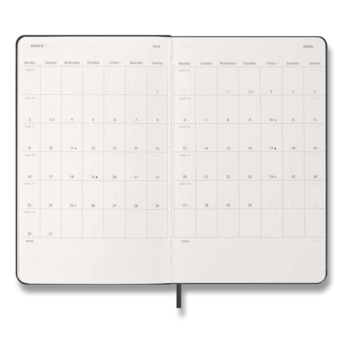 Diář Moleskine 2026 denní tvrdý černý L