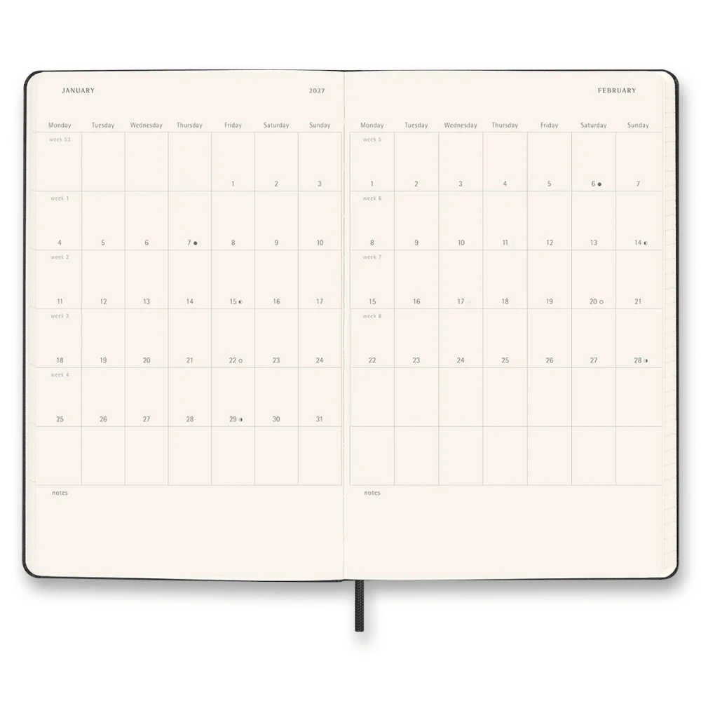 18měsíční diář denní Moleskine 2026-2027 tvrdý černý L