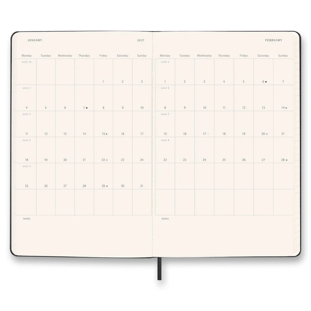 18měsíční horizontální diář Moleskine 2026-2027 tvrdý černý L
