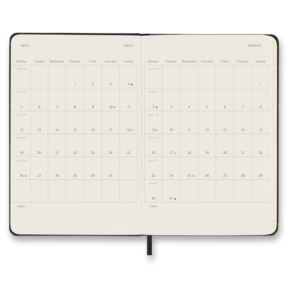 18měsíční týdenní diář Moleskine 2026-2027 tvrdý černý S 
