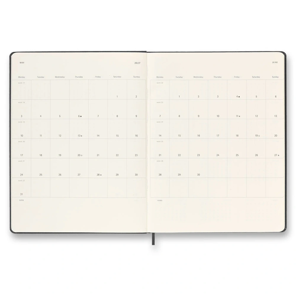 18měsíční týdenní diář Moleskine 2026-2027 tvrdý černý XL 