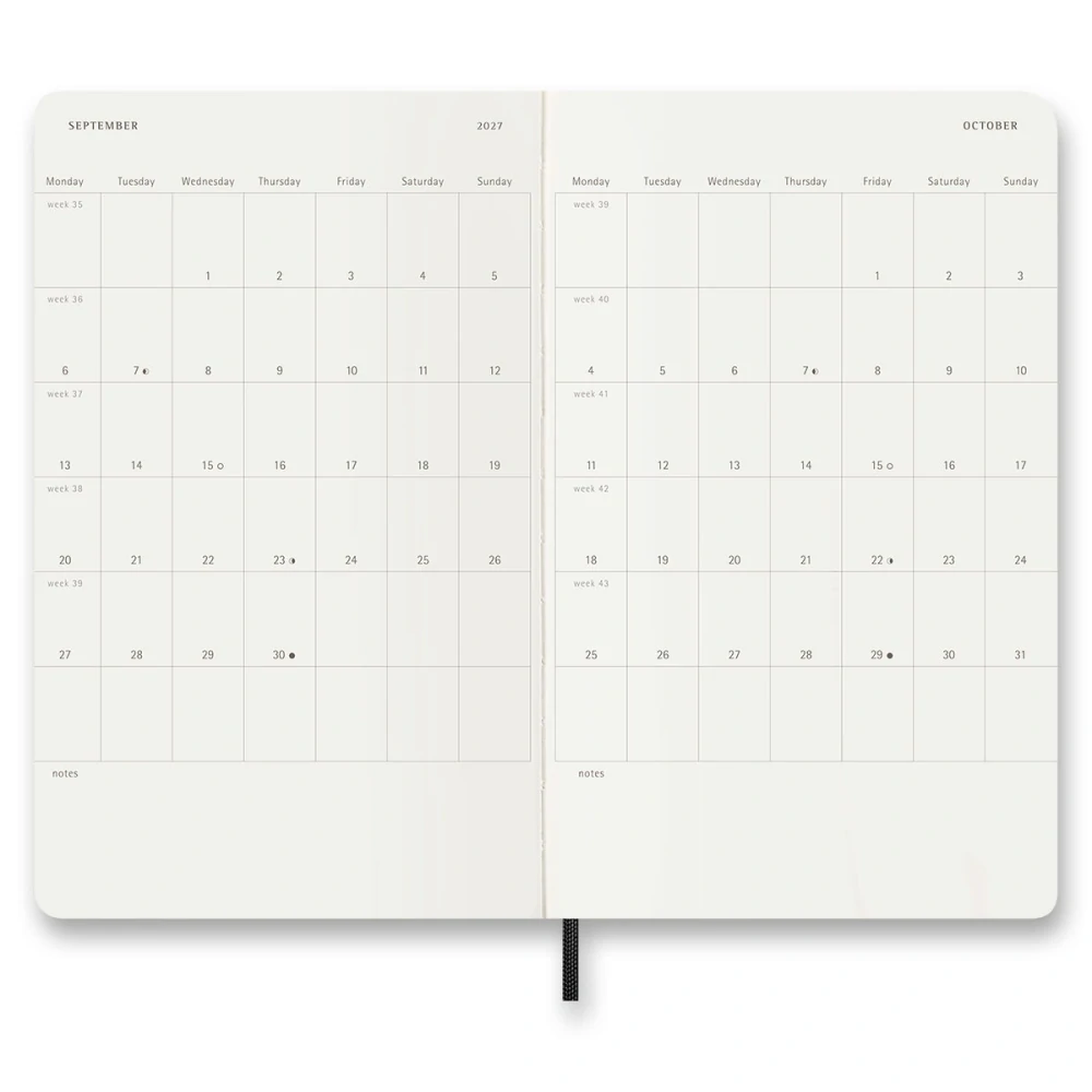 18měsíční diář denní Moleskine 2026-2027 měkký černý L