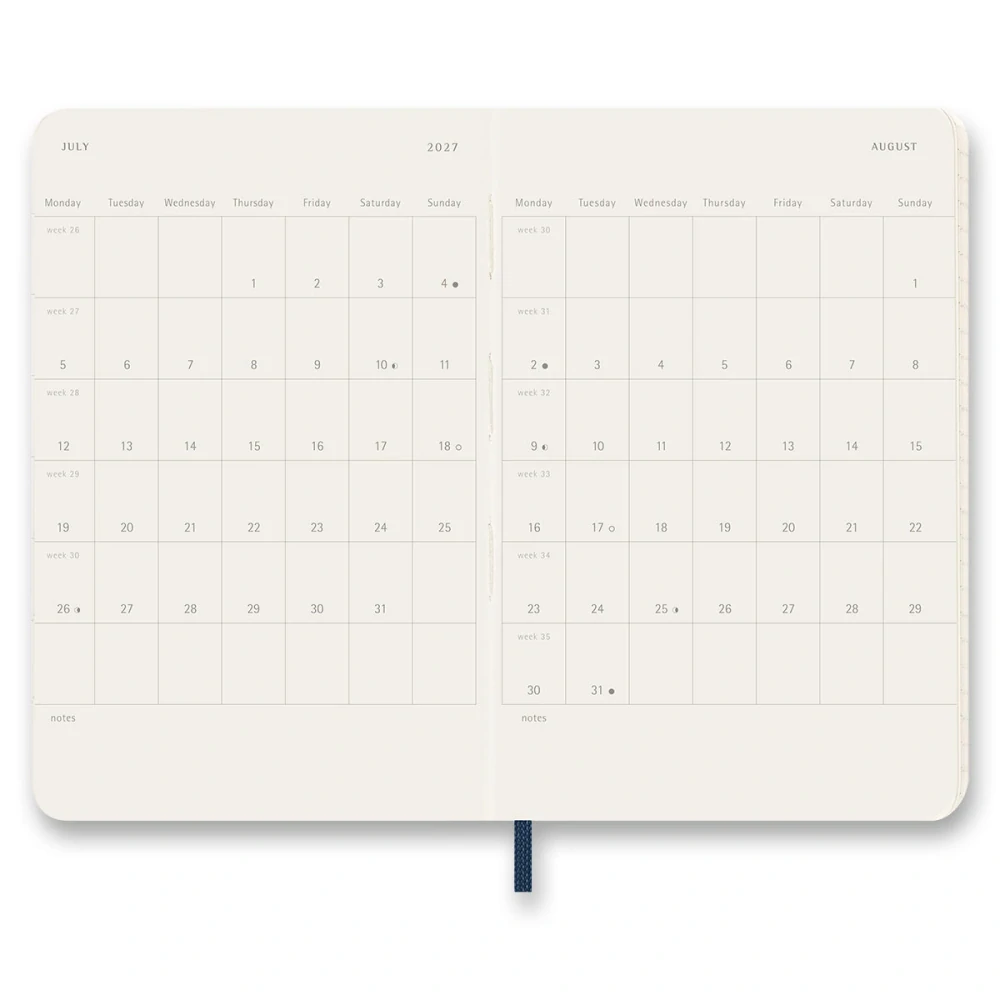18měsíční týdenní diář Moleskine 2026-2027 měkký modrý S 