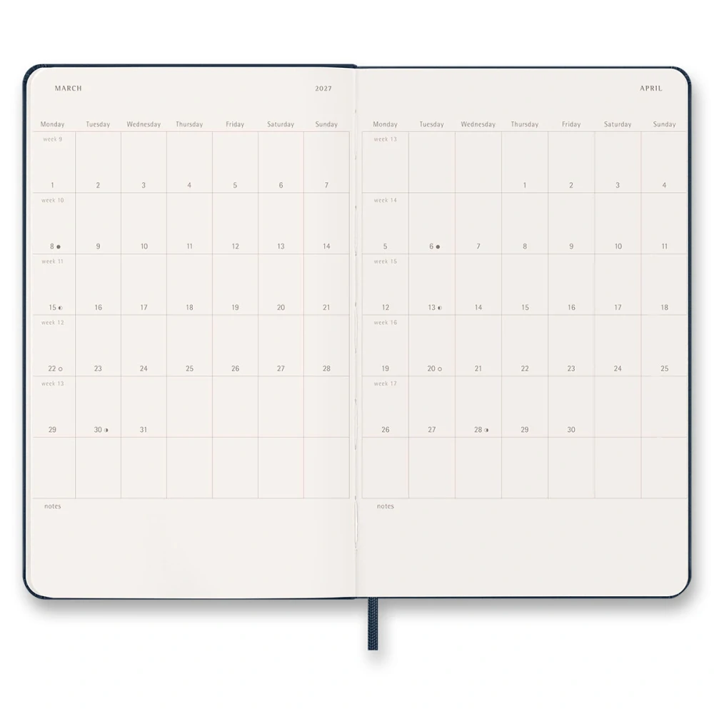 18měsíční týdenní diář Moleskine 2026-2027 tvrdý modrý L