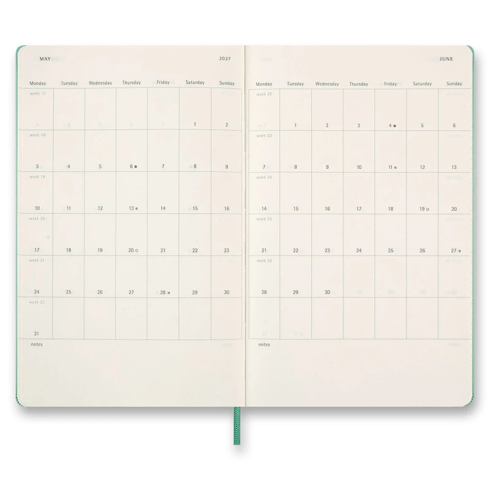 18m plánovací diář Moleskine 2026-2027 CP tvrdý zelený L