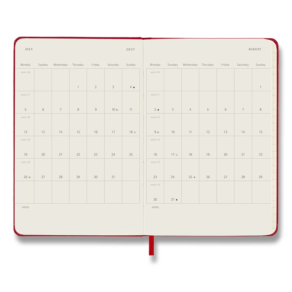 Diář Moleskine 2027 denní tvrdý červený S