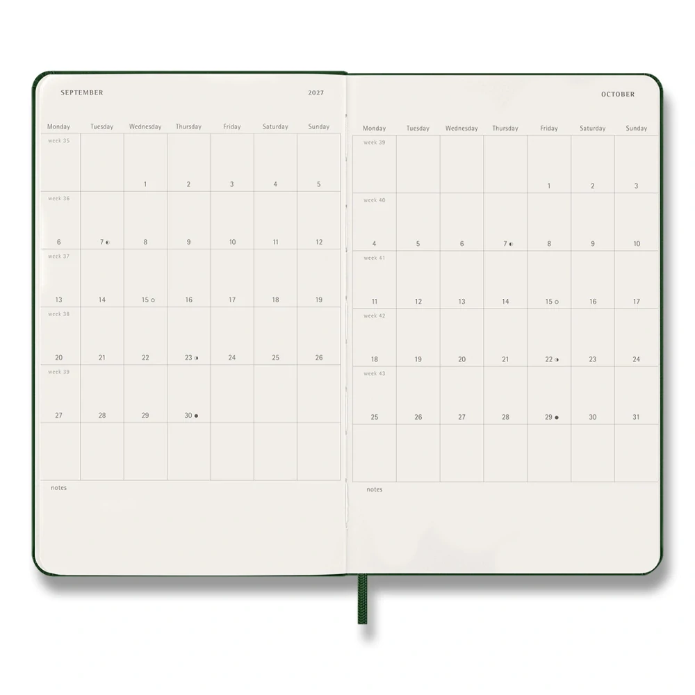 Diář Moleskine 2027 denní tvrdý zelený L