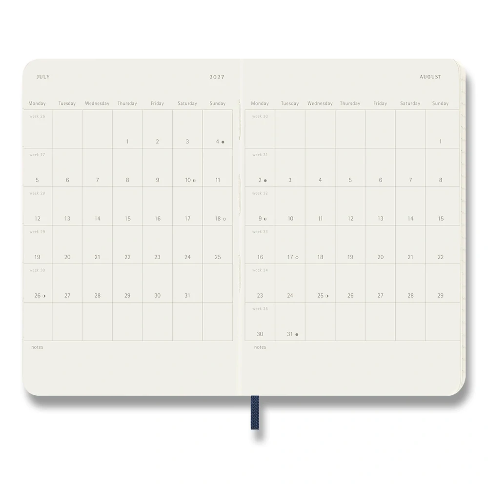 Diář Moleskine 2027 denní měkký modrý S