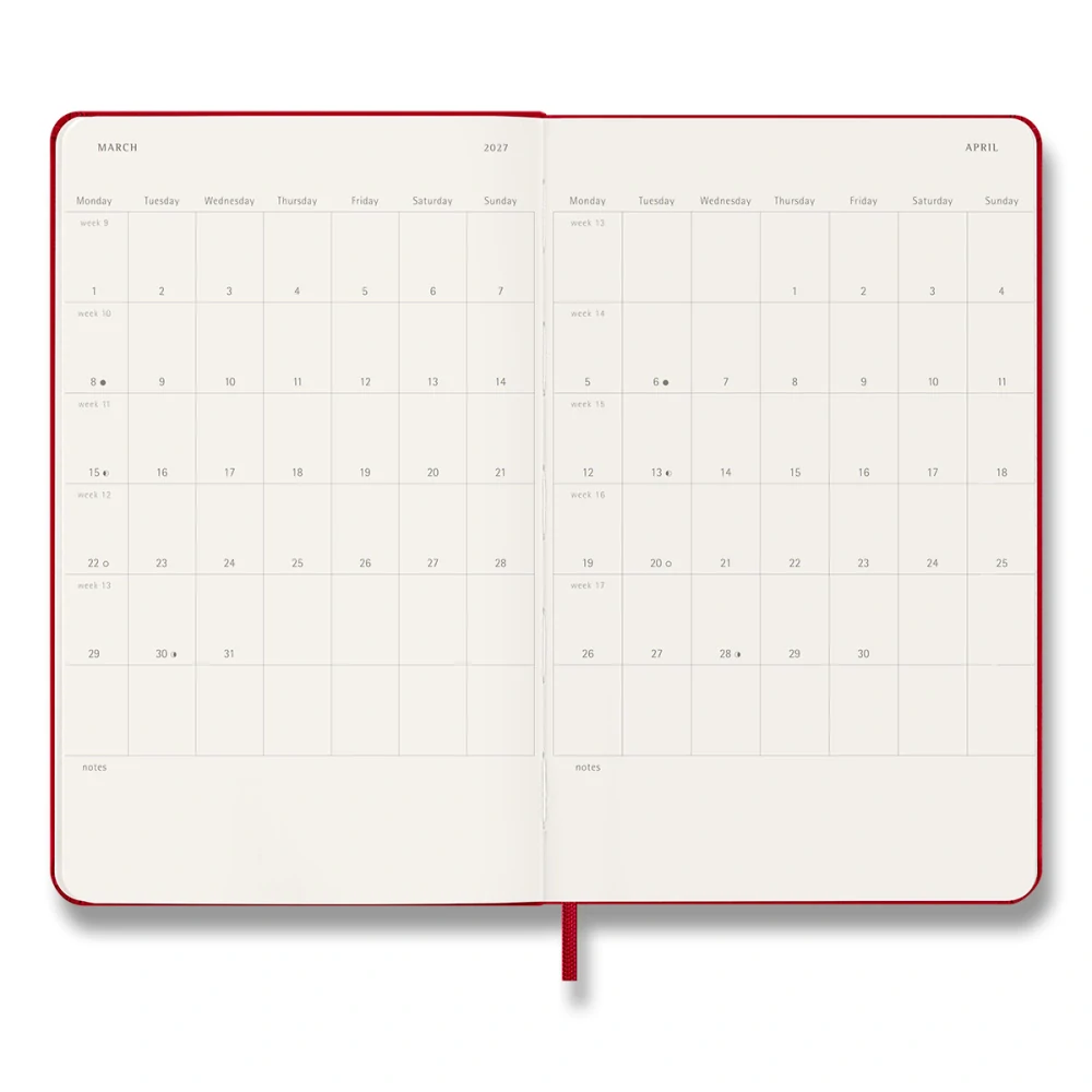 Plánovací zápisník Moleskine 2027 tvrdý červený L