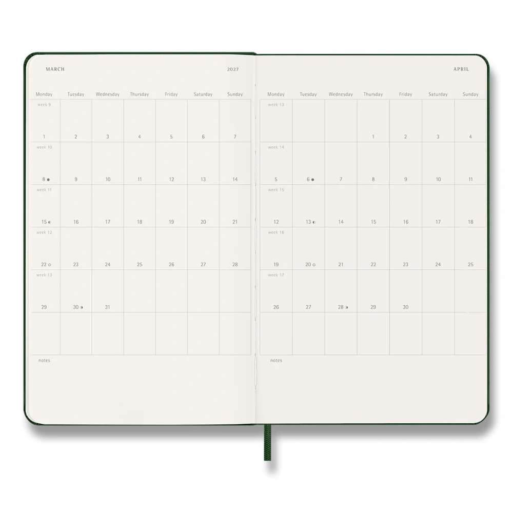 Plánovací zápisník Moleskine 2027 tvrdý zelený L