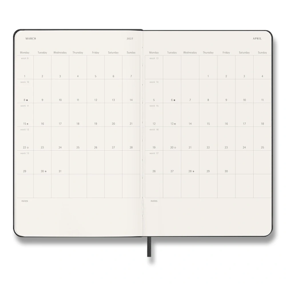 Vertikální týdenní diář Moleskine 2027 tvrdý černý L