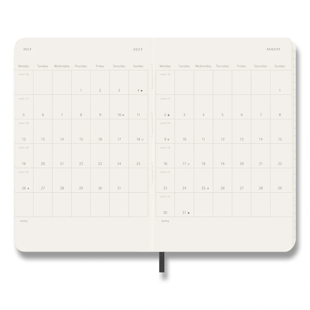 Měsíční diář Moleskine 2027 měkký černý S