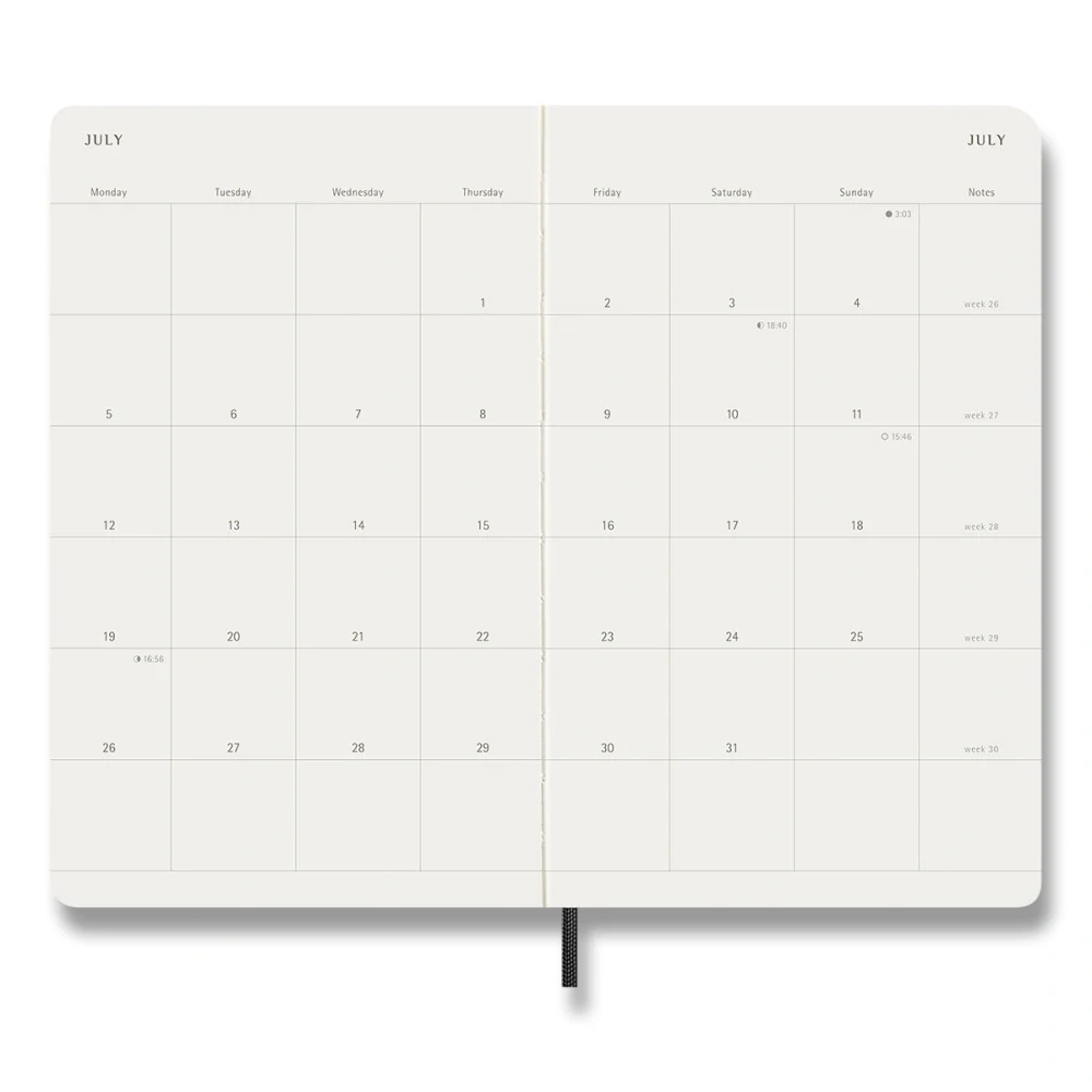 Měsíční diář Moleskine 2027 měkký černý L