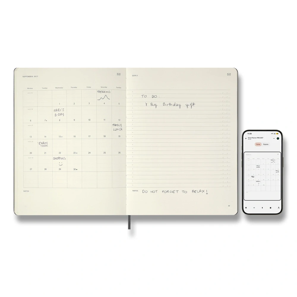 Smart plánovací zápisník Moleskine PRO 2027 tvrdý černý XL