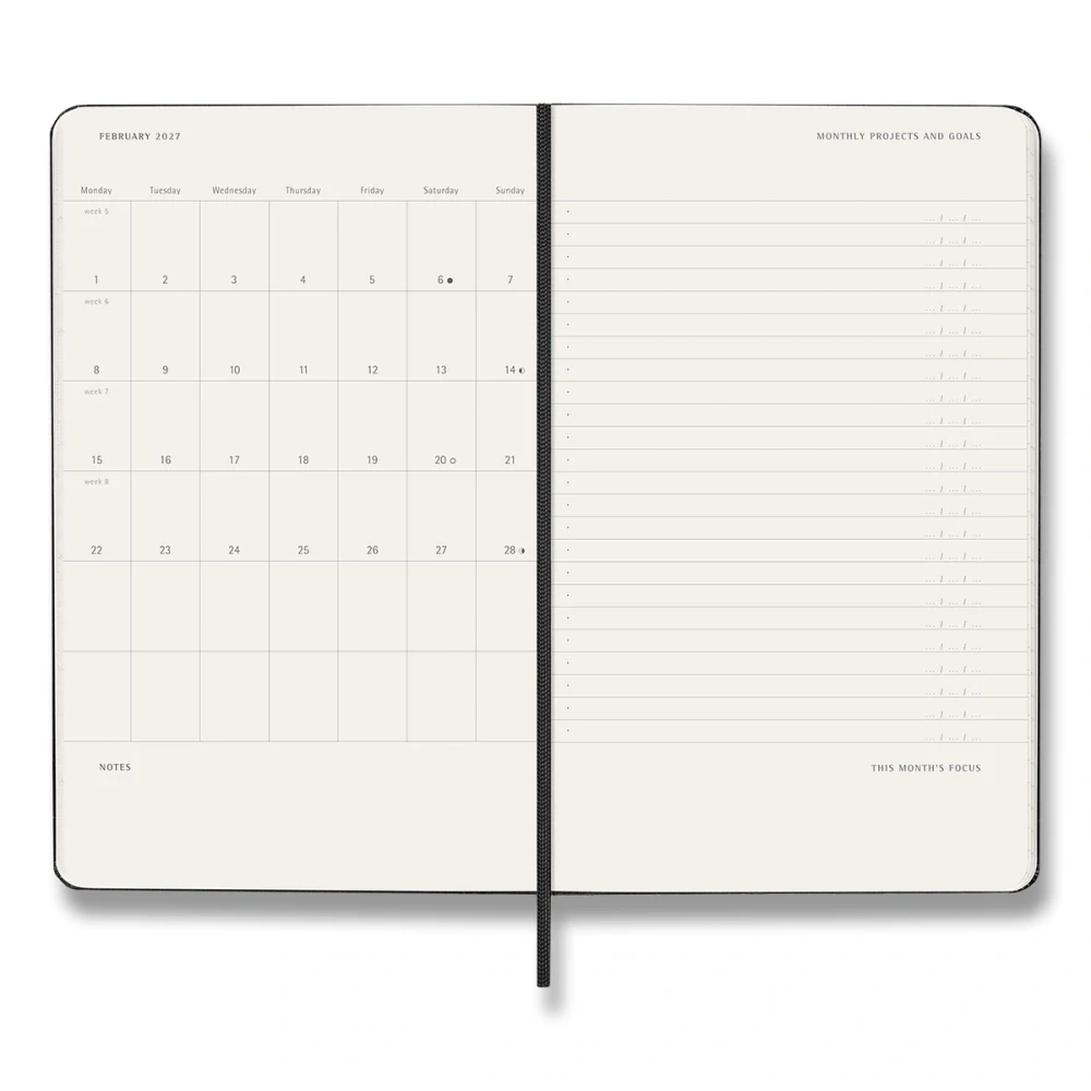 Vertikální PRO diář Moleskine 2027 tvrdý černý L